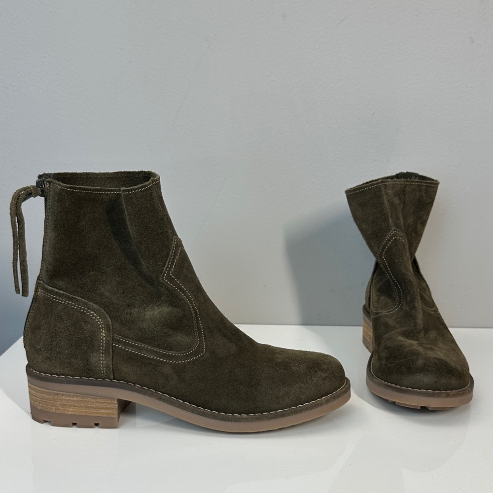 Antonio De Faria Olive Green Suede Mila Ankle Boots Size 8